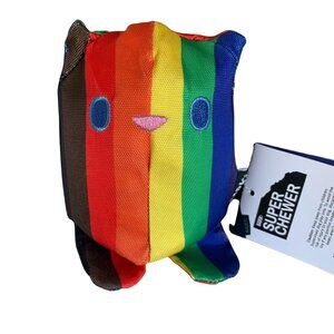 Bark Dog Toy Super Chewer Over Rainbow Bear Rubber Fetch Squeak Pride New Gift